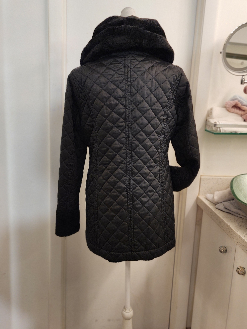 Laundry by Shelli Segal Reversible Faux Fur Quilted Coat Black Small - Picture 7 of 16